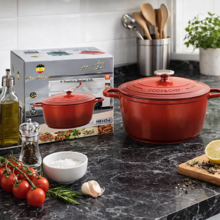 طنجرة COOK & CHEF ألمنيوم مصبوب – 28 سم | HR147-5 – سعة 7.4 لتر توزيع حراري مثالي